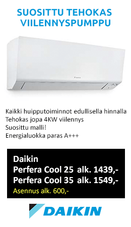 Viilentävä ilmalämpöpumppu Daikin Perfera Cool kerrostaloon, rivitaloon tai omakotitaloon parhaalla energialuokalla A+++